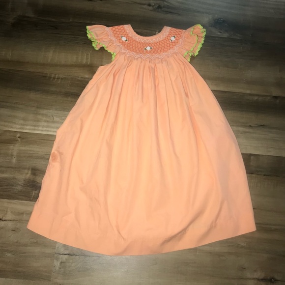 Vintage Preppy Smocked Floral Peach Dress | Southern | Spring Easter 100% Cotton - Picture 2 of 10